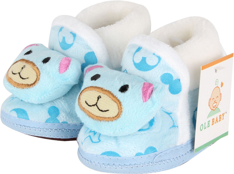 Ole Baby Soft Furry 3d Toons Anti-Skid Booties(Toe to Heel Length - 11 cm, Blue)