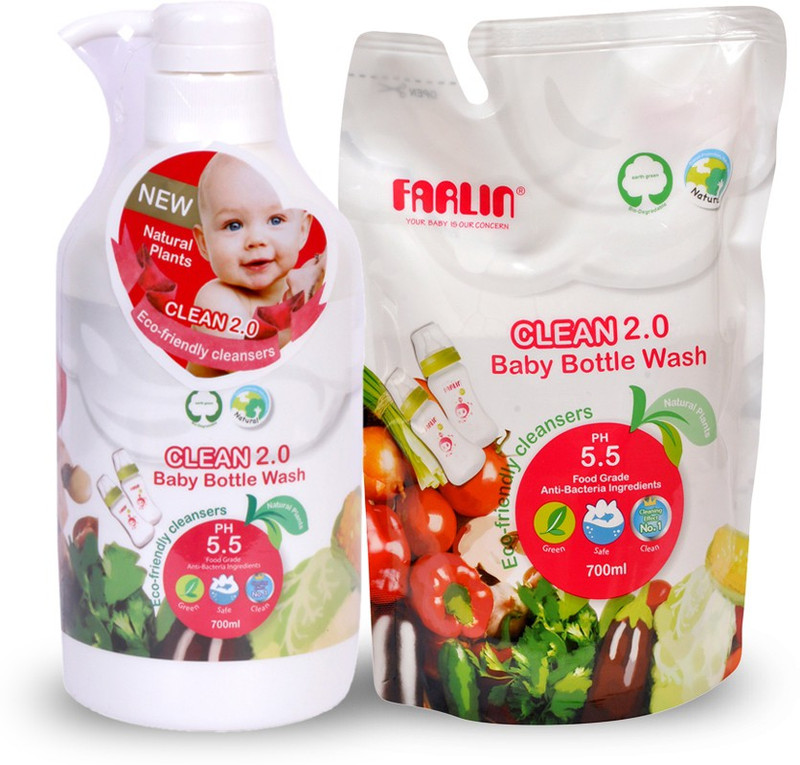 Farlin Eco Friendly Baby Liquid Cleanser (COMBO BOTTLE & REFILE )(White)