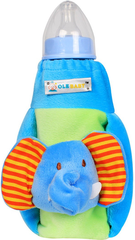 Ole Baby Elephant Face Soft Attractive Cute Plush Velvet Milk Feeding Bottle Cover With Handle Twins upto 500ml(Green)