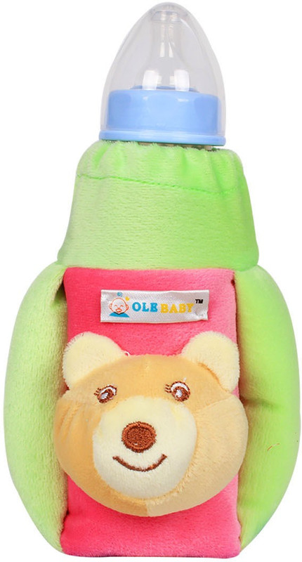 Ole Baby Teddy Face Soft Attractive Cute Plush Velvet Milk Feeding Bottle Cover With Twins Handle upto 500ml(Pink)