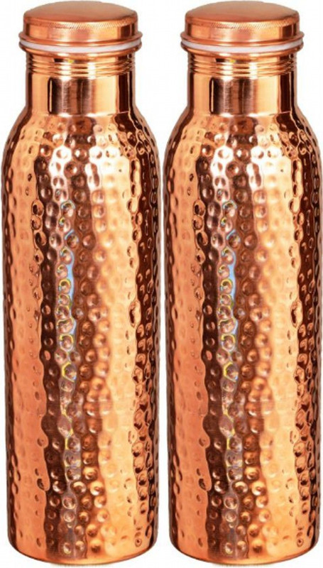 bronze hammerd pure copper water bottle 1000 ml Bottle(Pack of 2, Brown)