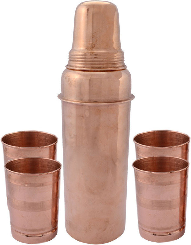 ssa 1 Pure C/B Thermos Design with 4 ST/C Glasses 750 ML Bottle, Glass 300 ml/glass 1950 ml Bottle(Pack of 5, Brown)