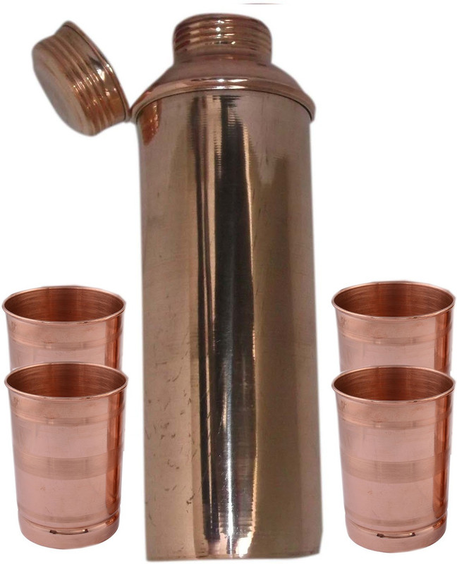 ssa 1 Pure C/B Thermos Design with 4 ST/C Glasses 900 ml Bottle, Glass 300 ml/glass 1200 ml Bottle(Pack of 5, Brown)