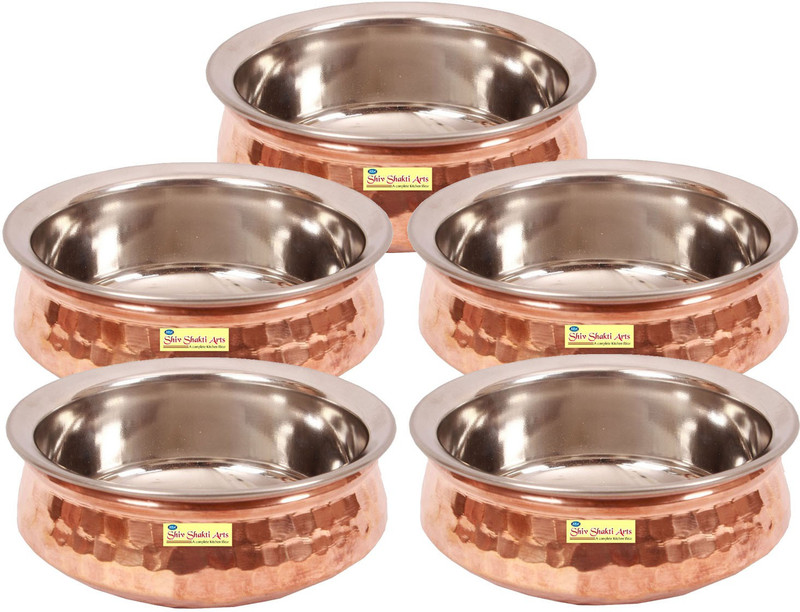 SSA Copper Serving Bowl SHIV SHAKTI ARTS Set of 5 S/C No.1 Handi 1.5 L(Pack of 5, Brown)