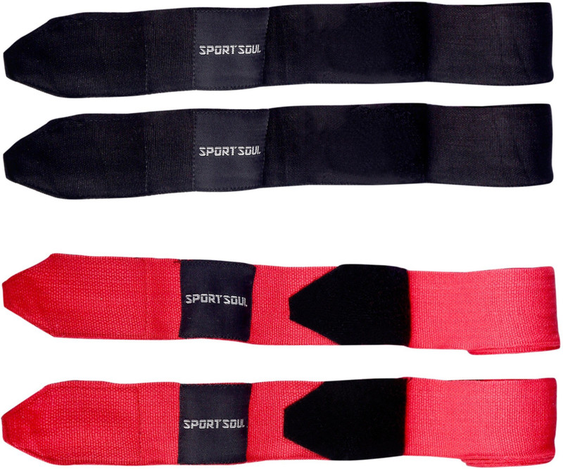 SportSoul Stretchable (Pack of 2 Pairs) Red, Black Boxing Hand Wrap(Red, Black, 180 inch) SportSoul Stretchable (Pack of 2 Pairs) Red, Black Boxing Hand Wrap(Red, Black, 180 inch)