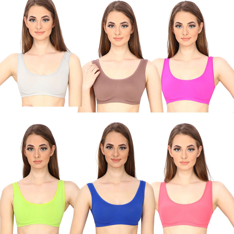 Wetex Premium byWetex Premium AIR BRA-PNK,GRY,BRN,H.PNK,GRN,BLU-L Women Sports Non Padded Bra(Multicolor)