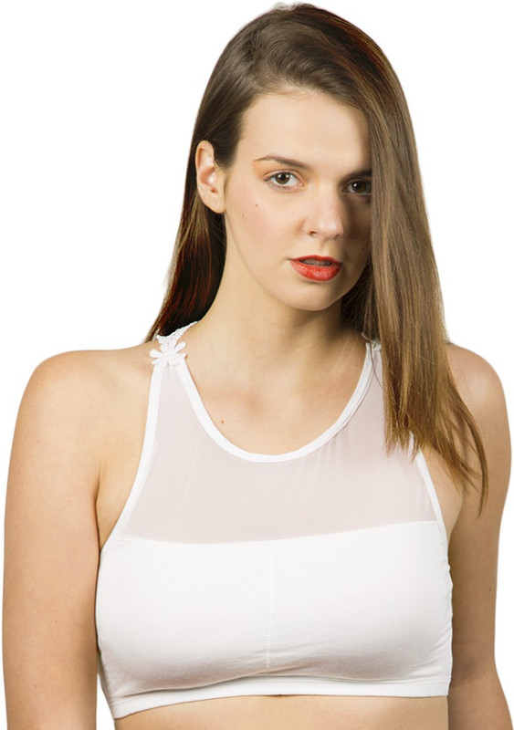 The Bling Stores Cut Work Racer Back Trendy White Crop Top Women Sports Bra(White)
