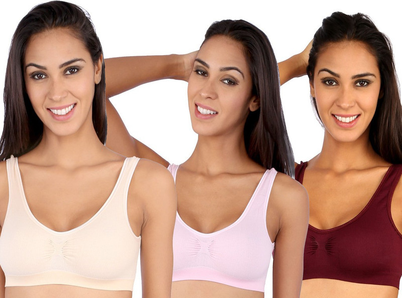 NOVEL Sporty Women Sports Lightly Padded Bra(Maroon, Pink, Beige)