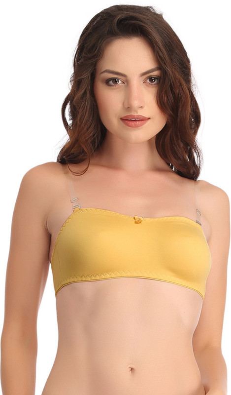 Clovia Cotton Non-Padded Wirefree Tube Bra With Detachable Transparent Straps - Yellow Women Tube Non Padded Bra(Yellow)