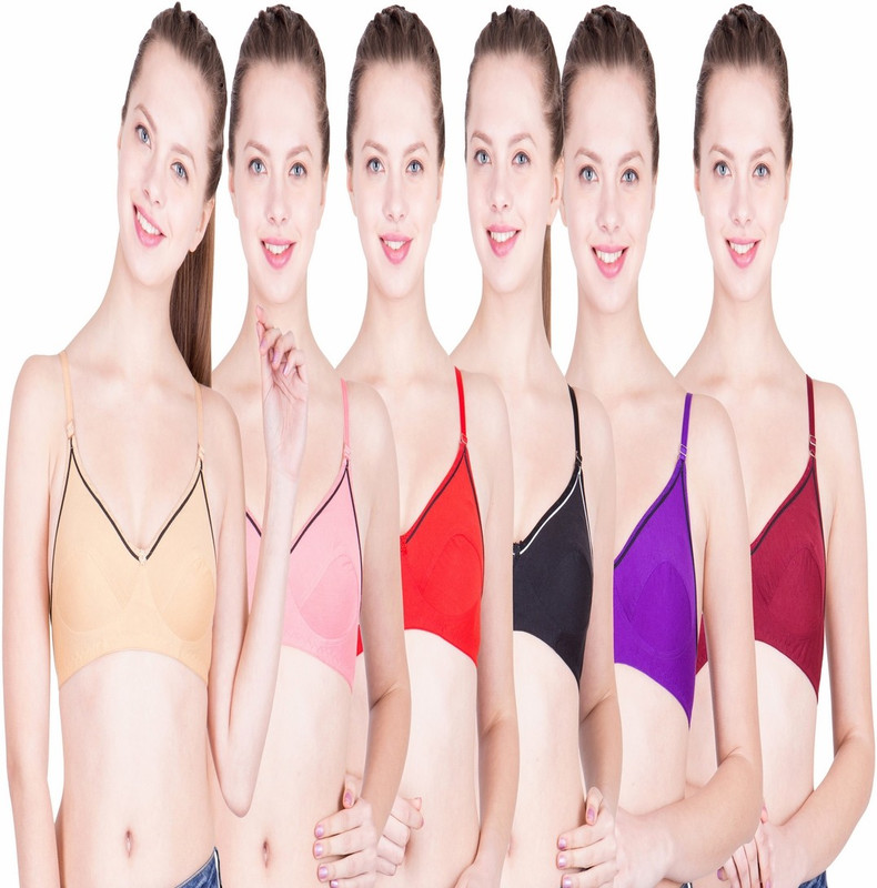 Marine Form bySolid Pack Of 6 Women Full Coverage Non Padded Bra(Multicolor)