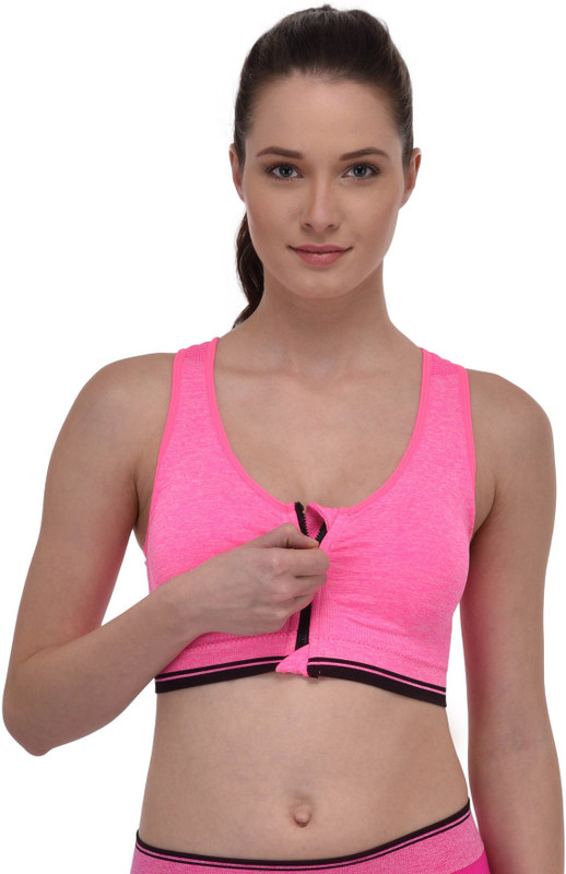 PrettyCat Front Closure Women Sports Lightly Padded Bra(Pink)