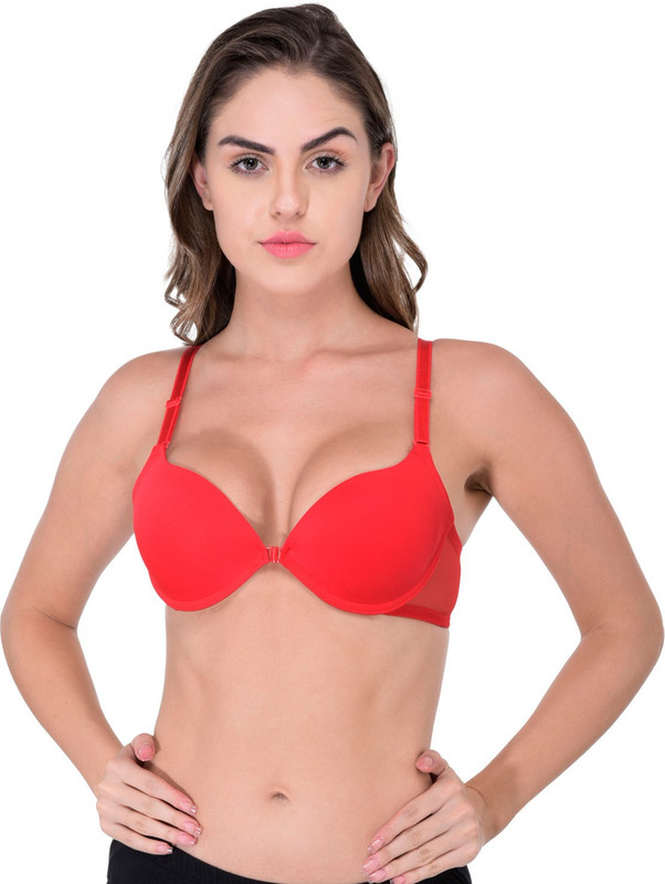 PrettyCat Pushup Front-Closure Women Plunge Lightly Padded Bra(Red)