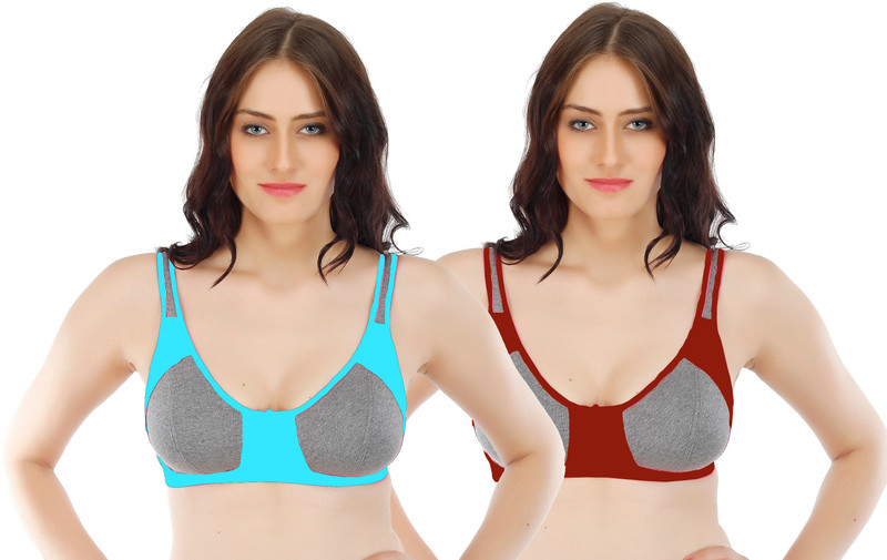 Fabme Women Sports Non Padded Bra(Green, Maroon)