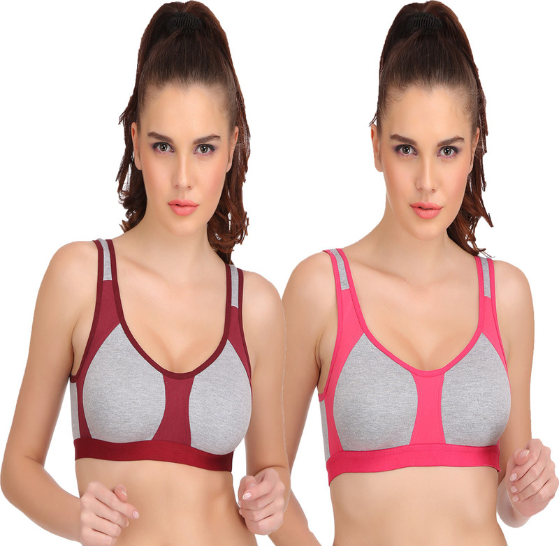 Urbaano Aero Sports Bra Women Sports Non Padded Bra(Maroon, Pink)