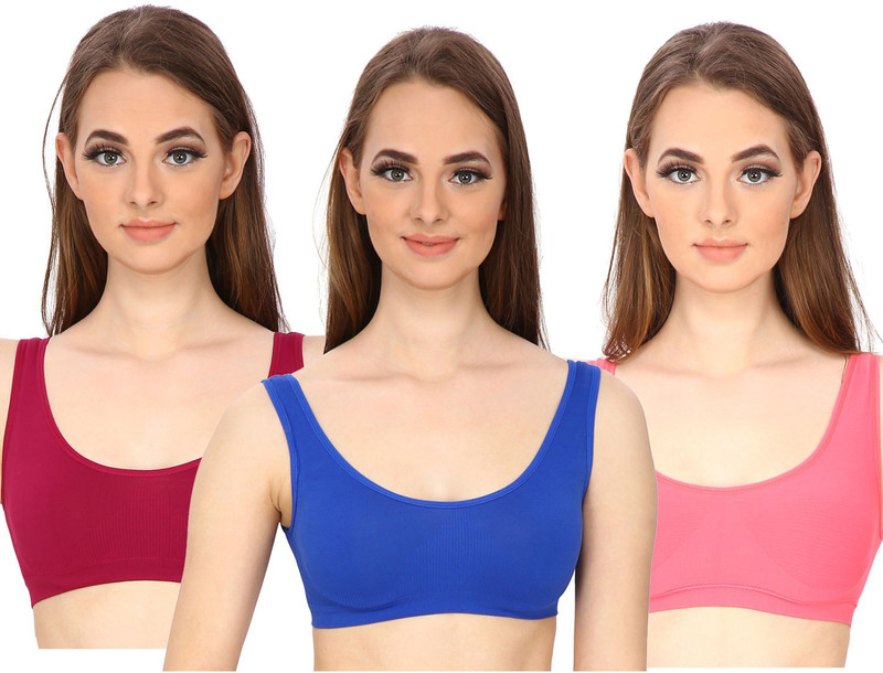 Wetex Premium byWetex Premium AIR BRA-BLU,WINE,PINK-S Women Full Coverage Non Padded Bra(Multicolor)