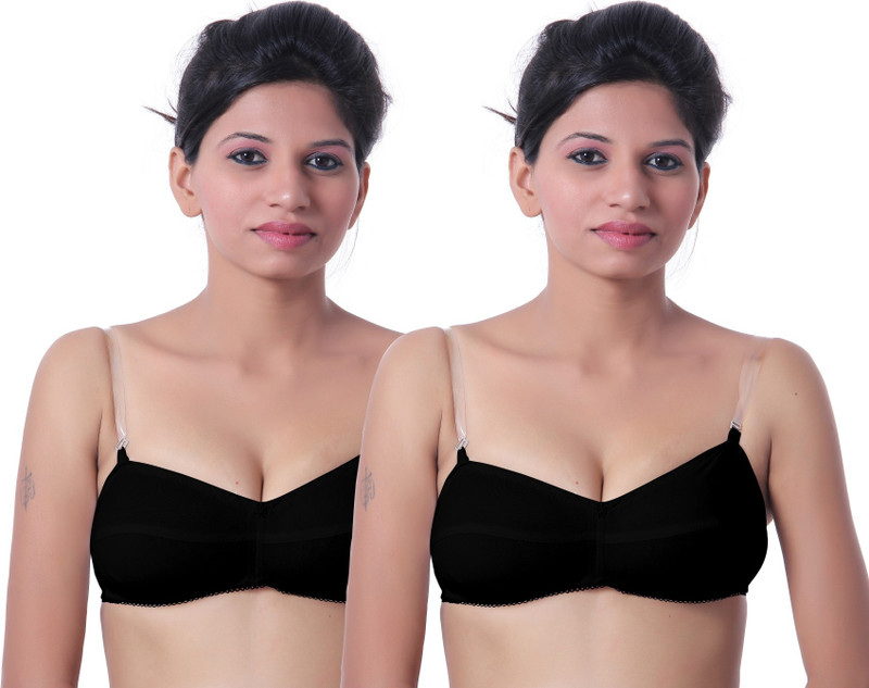 Fabme Secret Straps Combo Women T-Shirt Non Padded Bra(Black)