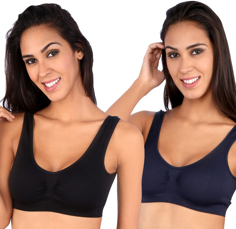 NOVEL Sporty Women Sports Lightly Padded Bra(Dark Blue, Black)