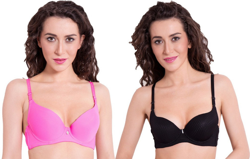 Pavvoin Multi-design push-up Women Push-up Lightly Padded Bra(Black, Pink)