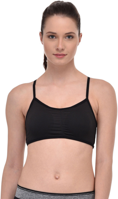 PrettyCat RacerBack Strings Women Sports Lightly Padded Bra(Black)