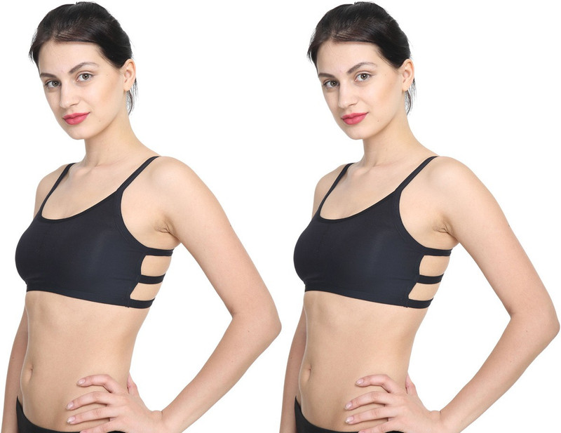 PrivateLifes Hot -Strings Women Sports Lightly Padded Bra(Black)
