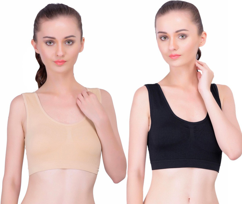 Lure Wear Women Training/Beginners Non Padded Bra(Black, Beige)