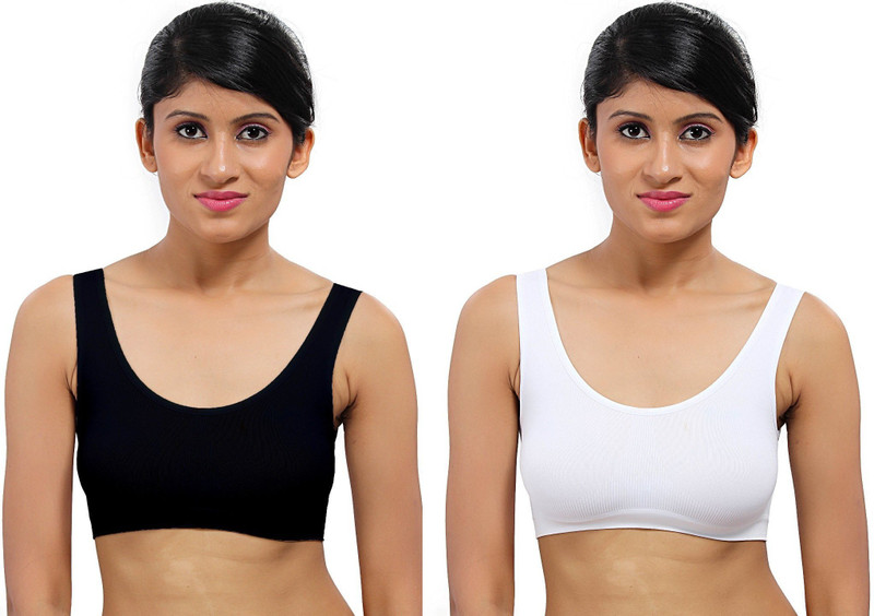 Style Feathers Women Sports Bra(White, Black)