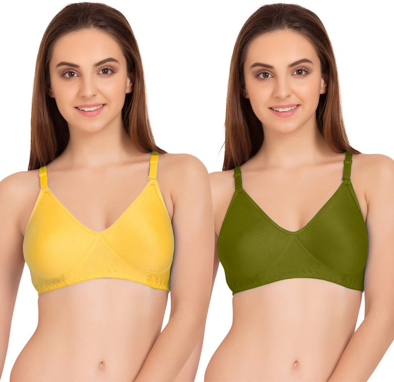 Tweens byBelle Lingeries Non-Padded Seamless Full Coverage Combo Pack of 2 Women T-Shirt Non Padded Bra(Green, Yellow)
