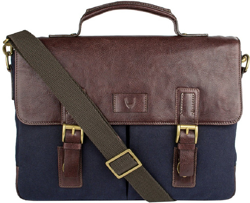 Hidesign BEDOUIN 01-CANVAS E.I GOAT-NAVY BLUE BROWN Medium Briefcase - For Men(Blue)