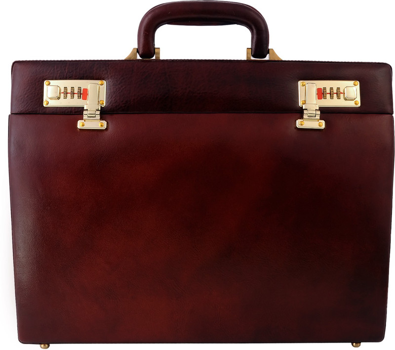 ZINT MEN'S HARD BRIEFCASE PURE LEATHER ATTACHE DOCTOR LAWYER BAG VINTAGE STYLE Medium Briefcase - For Men(BROWN)