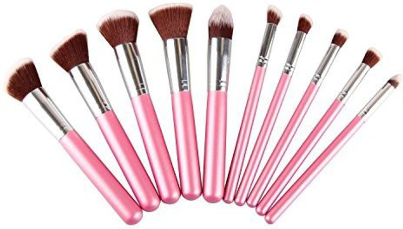 Beyondtek Makeup Brush Set Pro Kits Brushes Kabuki Makeup Cosmetics Brush Tool (Pink_Silver)(Pack of 10)