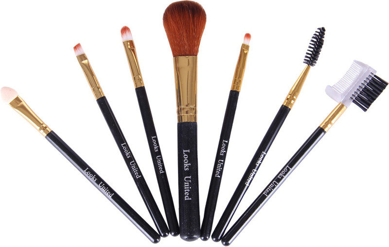 Looks United 7 Pcs Cosmetics Makeup Applicator Brush Set Black/ Gold(Pack of 7)