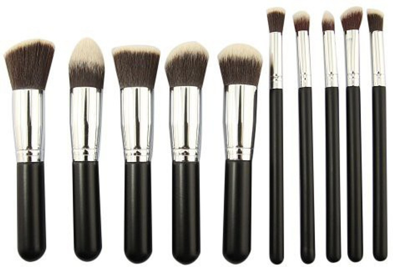 BLUETTEK Professional Powder Blush Foundation Contour Cosmetic Blending Makeup Brushes Tool Set, Ultra Soft Pencil Brushes kits (Black+Silver)(Pack of 10)