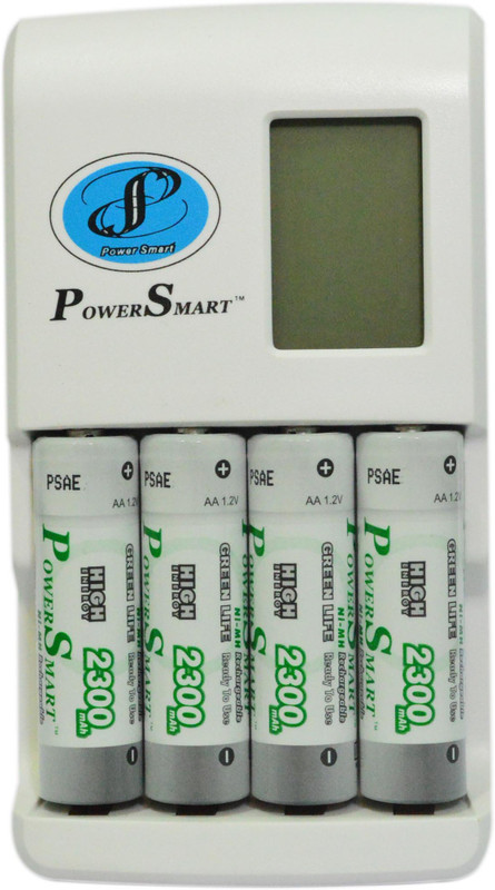 Power Smart AA AAA NiCD NiMH 1 Hour LCD Fast Auto Cut Off MP3/Mobile USB Charging Option With 2300 mAH x 4 Cells Camera Battery Charger PS 327  Camera Battery Charger(White)