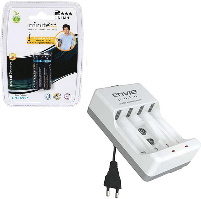 Envie Polo ECR-4 With 2xAAA 1100 Ni-MH rechargeable Camera Battery Charger(White)