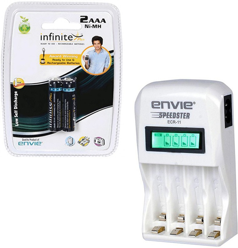 Envie Speedster ECR-11 + 2xAAA 1100 Ni-MH rechargeable Camera Battery Charger(White)