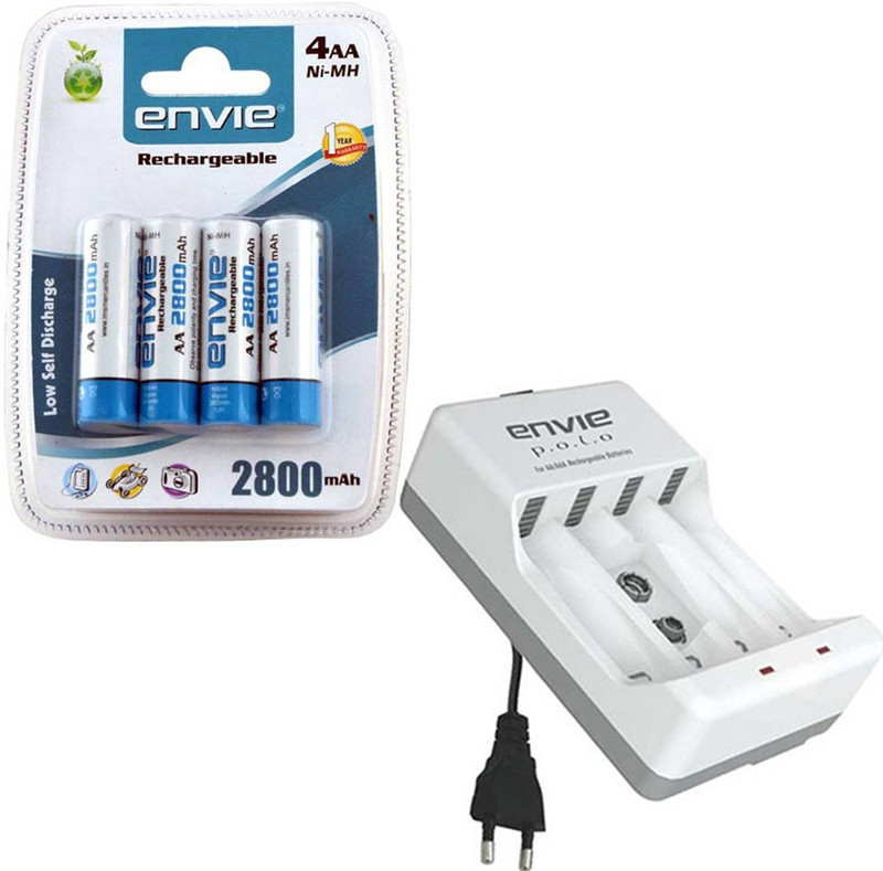 Envie Polo ECR-4 With 4xAA 2800 Ni-MH rechargeable Camera Battery Charger(White)