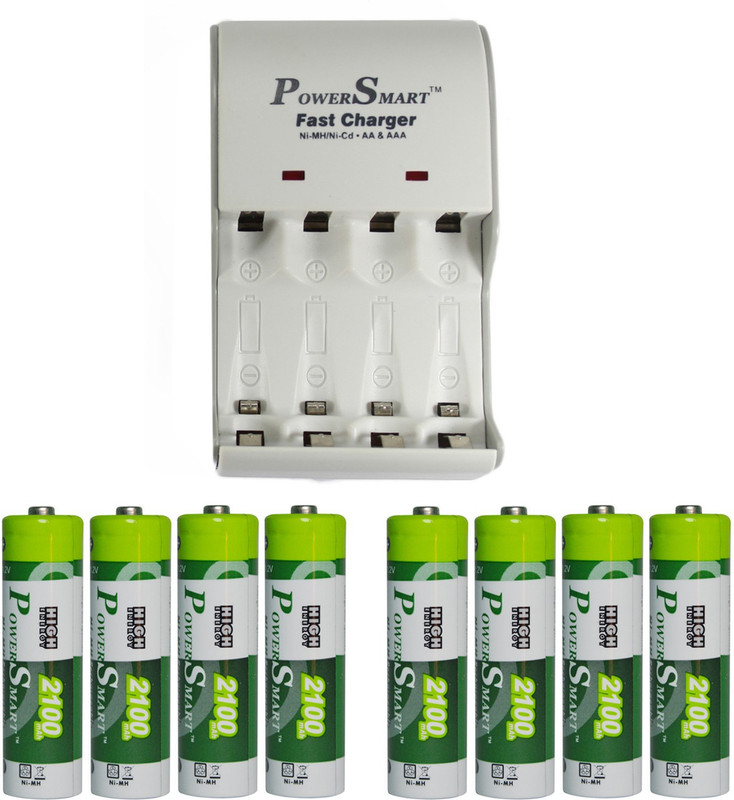 Power Smart Fast Charging Unit PS1002 Combo With 2 Set 2100 maHx4 AA Cells Camera Battery Charger(White)