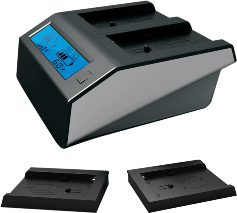 Power Smart PS3302 Dual Channel Interchangeable Charging Plates With Digital LCD For PAN D28S-D320 And PAN D54 Camera Battery Charger(Black, Silver)