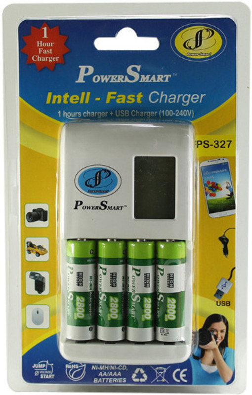 Power Smart 1 Hour fast battery charger having USB output with 4 AA batteries(2800mAh Capacity) Camera Battery Charger