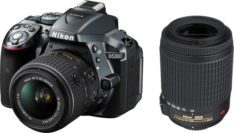 Nikon D5300 DSLR Camera (Body with D-Zoom Kit II Body with AF-P DX NIKKOR 18-55 mm F/3.5-5.6G VR + AF-S DX NIKKOR 55-200 mm F/4-5.6G ED VR II)(Black)