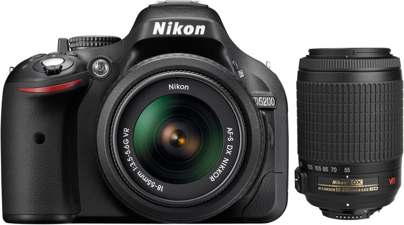 Nikon D5200 DSLR Camera (Body with AF-S 18 - 55 mm VR II + AF-S 55 - 200 mm ED VR II Kit Lens)(Black)