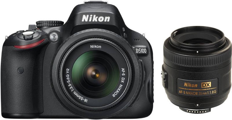 Nikon D5100 with (AF-S 18 - 55 mm VR Kit + AF-S DX NIKKOR 35 mm f/1.8G) DSLR Camera(Black)