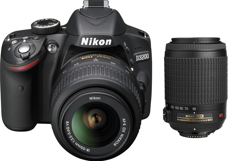 Nikon D3200 with (AF-S 18-55 mm VRII + AF-S 55-200 mm VR Kit) DSLR Camera(Black)