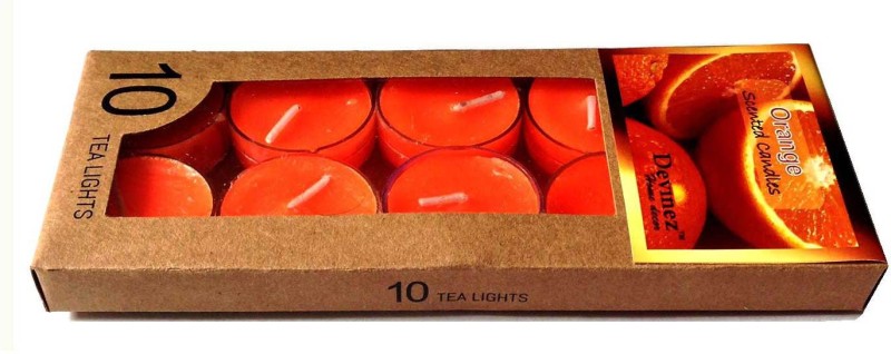 Devinez Premium Orange Scented Polycarbonate Smokeless Tealight Candle(Orange, Pack of 10)