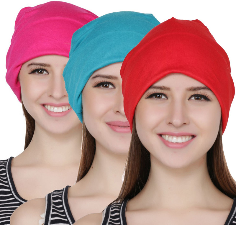 TeeMoods Solid Skull Cap(Pack of 3)