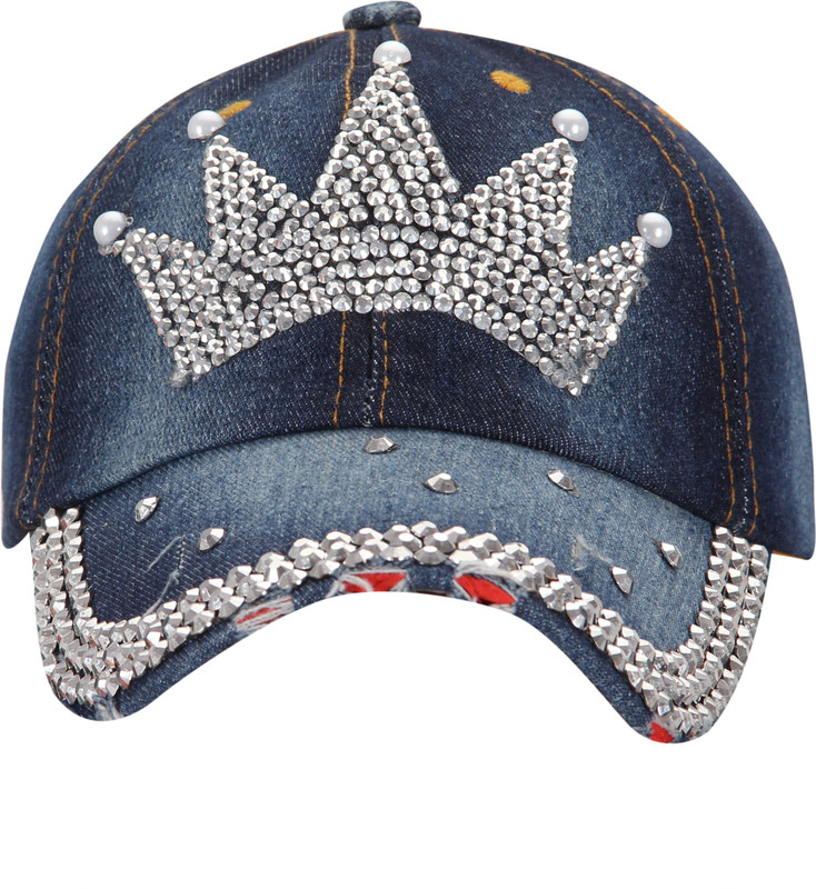 FabSeasons Washed Denim Jeans Cap With Studs/Stones Cap