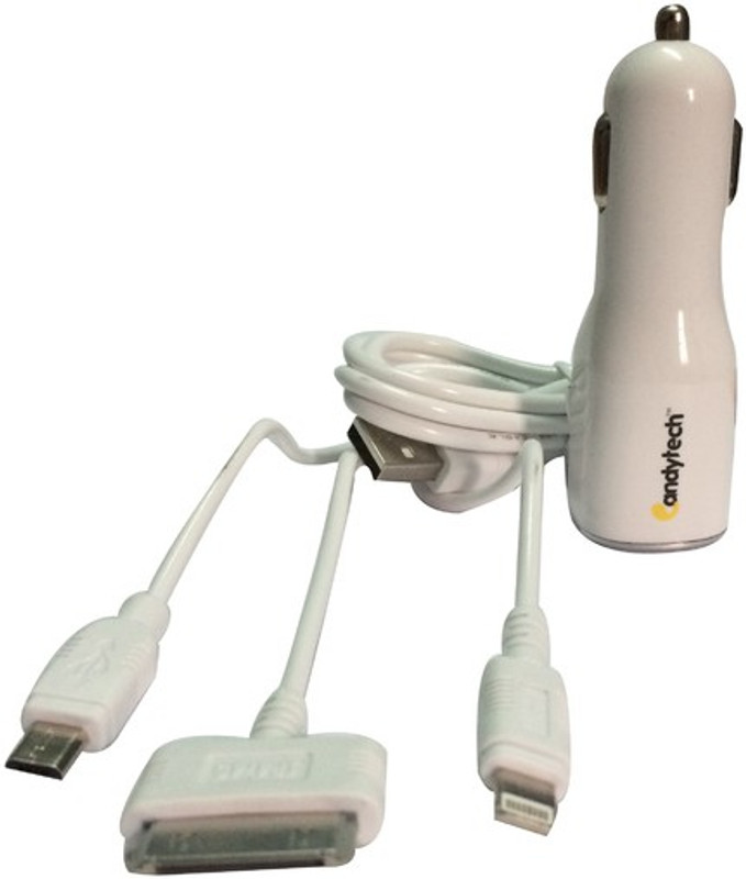 Candytech 2.1 amp Turbo Car Charger(White, With USB Cable)