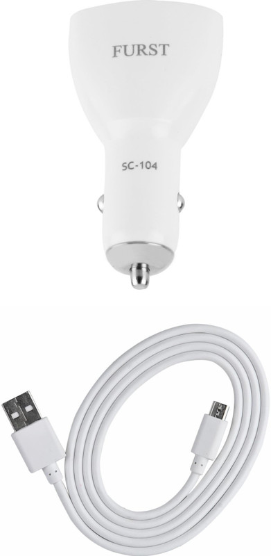 Furst 2 amp Car Charger(White, With USB Cable)
