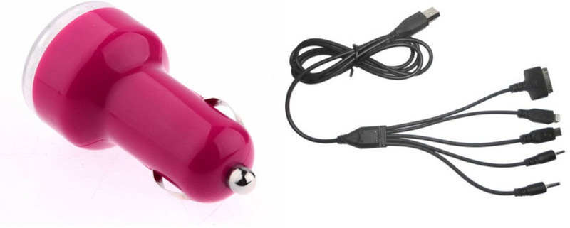 Techno1st Solution 1 amp Car Charger(Pink, Black, With USB Cable)