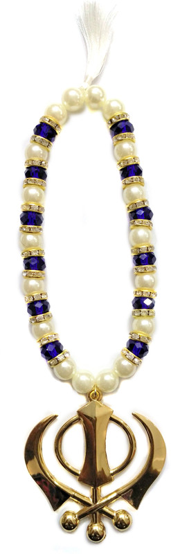 Premang Golden Khanda in Crystal Beads-RoyalBlue Car Hanging Ornament(Pack of 1)